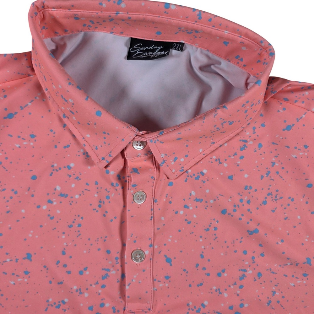 Sunday Swagger Squeeze Signature Polo Men 2XL Orange Coral Splatter Performance